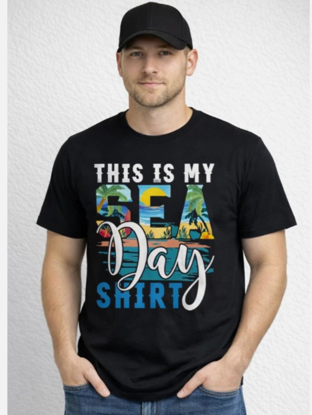 New Fun Sea Day Shirt Black Cruise Graphic Tee This Is My Sea Day Men’s L